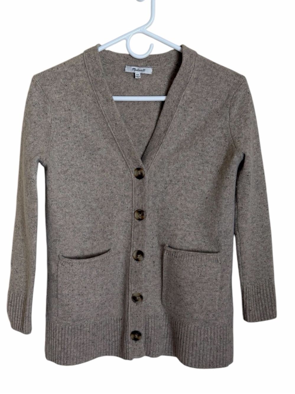 Madewell Donegal Mansfield  Brown V-Neck Button Wool  Cardigan   Size XXS